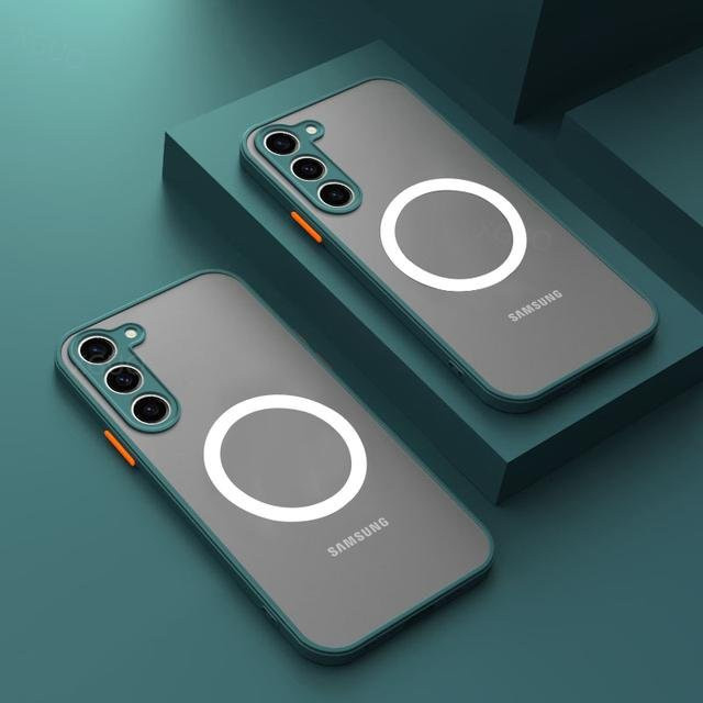 Mattes magnetisches Gehäuse für Samsung Galaxy S25 S24 S23 S22 S21 S20 Ultra Plus FE A55 A54 A35 A34 A25 A24 A16 A15 A14 in Dunkelgrün mit kabelloser Ladefunktion - Bild 1