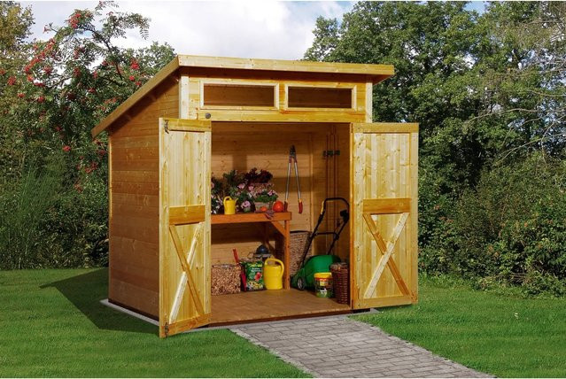 WEKA Gartenhaus 325 A aus Holz mit Pultdach in Eiche Hell und Beige, B/H/T: 222 x 235 x 237 cm - Bild 1