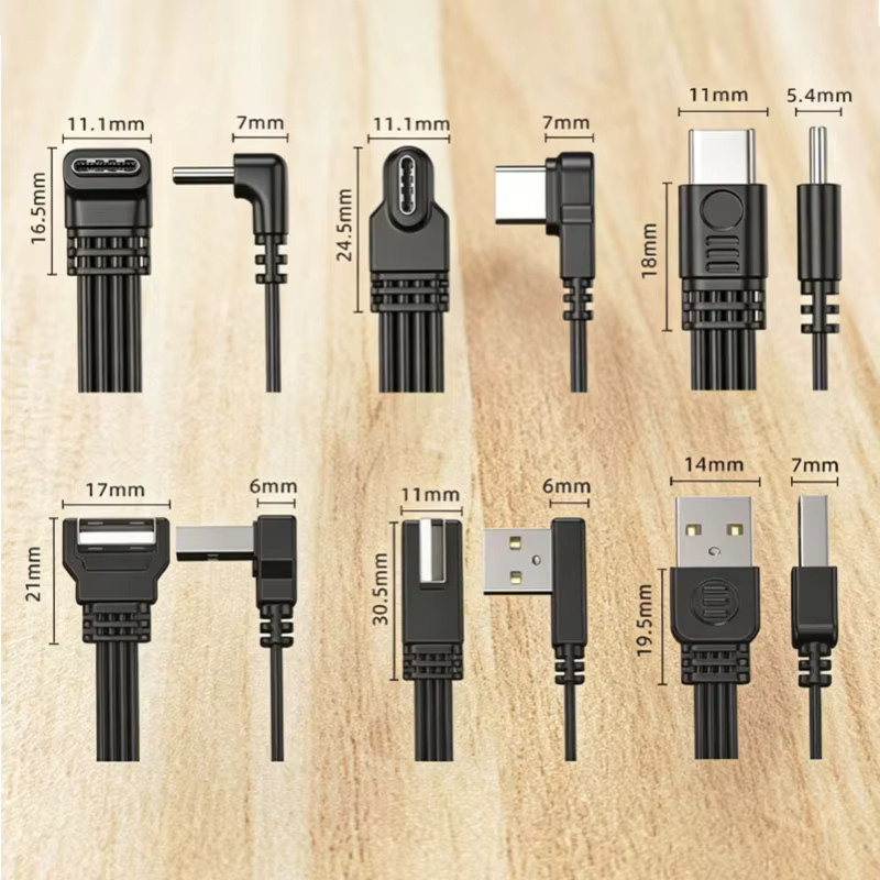 YuXi USB-A auf USB-C Flachkabel in Schwarz mit verschiedenen Winkeloptionen zum Laden und zur Datensynchronisierung - Bild 3