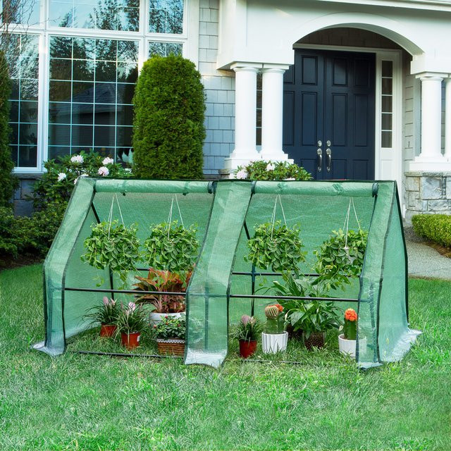 WOLTU Folien-Gewächshaus in Weiß mit verstärkter PE-Plane, aufrollbaren Türen und 4 Heringen als Pflanzenschutz für Tomaten, Blumen und Gemüse - Bild 1