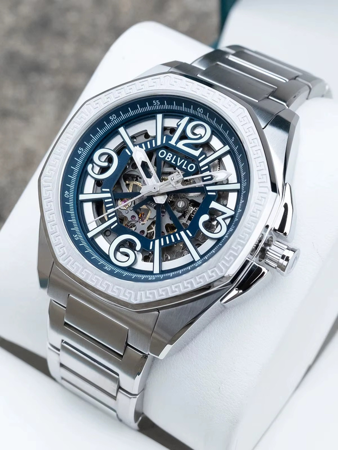 OBLVLO Armbanduhr, Automatik, Edelstahl, Blau, Herren - Bild 3