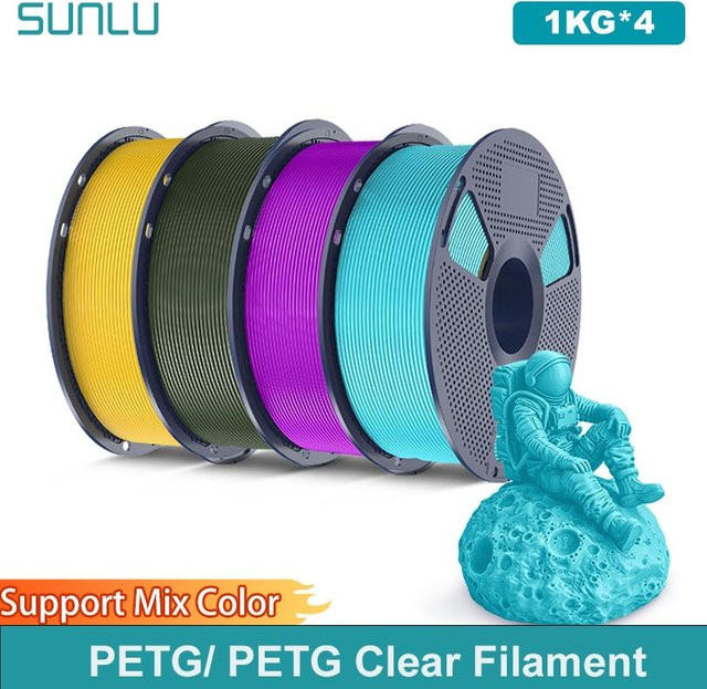 SUNLU PETG Filament Transparent, 1,75 mm Durchmesser, 4 kg Gesamtmenge (4 x 1 kg Spulen) für FDM-Drucker - Bild 1