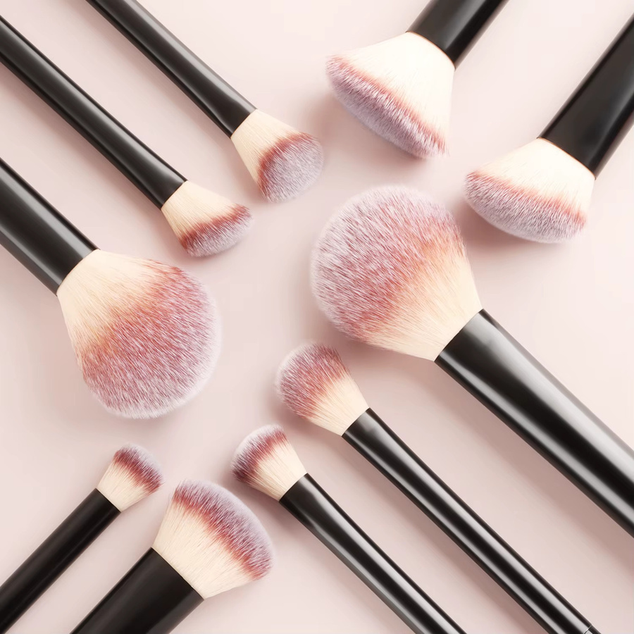 Ronshadow Make-up-Pinsel-Set, 10-teilig, Schwarz, mit Beauty-Schwämmchen und Puderquaste - Bild 2