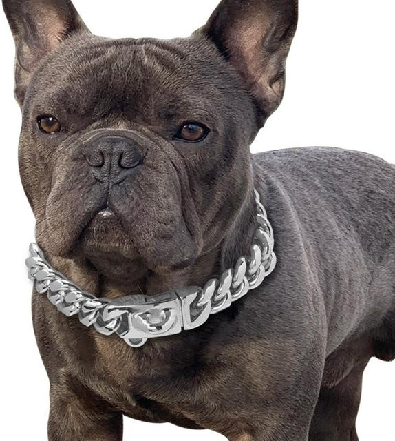 Hundehalsband 18 Karat Gold, Edelstahl, kubanische Gliederkette, 25 cm - Bild 1