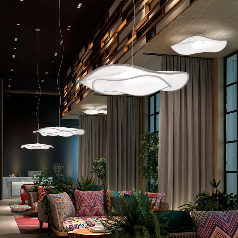 HomeLover LED Pendelleuchte in Blumenform im Nordic Stil aus Stoff in Beige oder Weiß - Bild 3