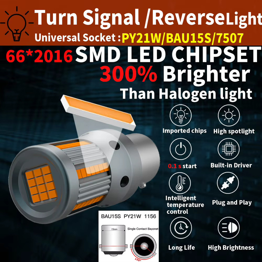 Neallor 2 Stück PY21W BAU15S 1156 LED Blinkerbirnen mit integriertem Canbus Widerstand, Fehlerfrei, Orange Bernstein - Bild 2