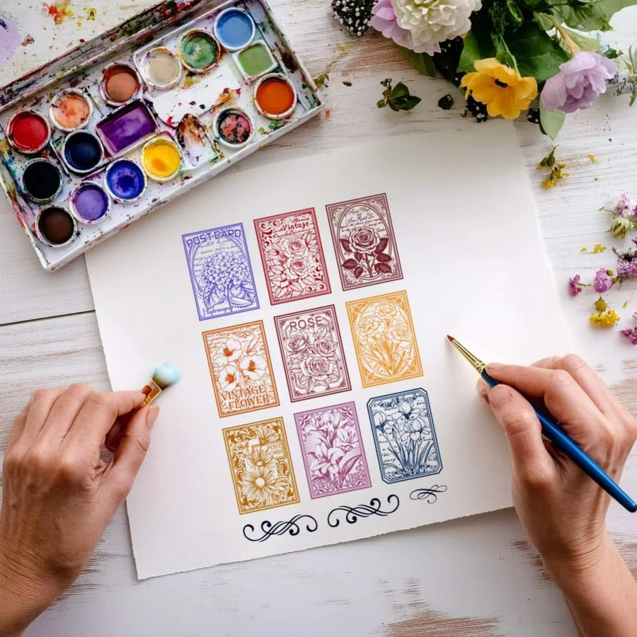 Vintage Blumen Gummistempel mit Rose und Nelke in Transparent für Poster und Siegelungen - Bild 4