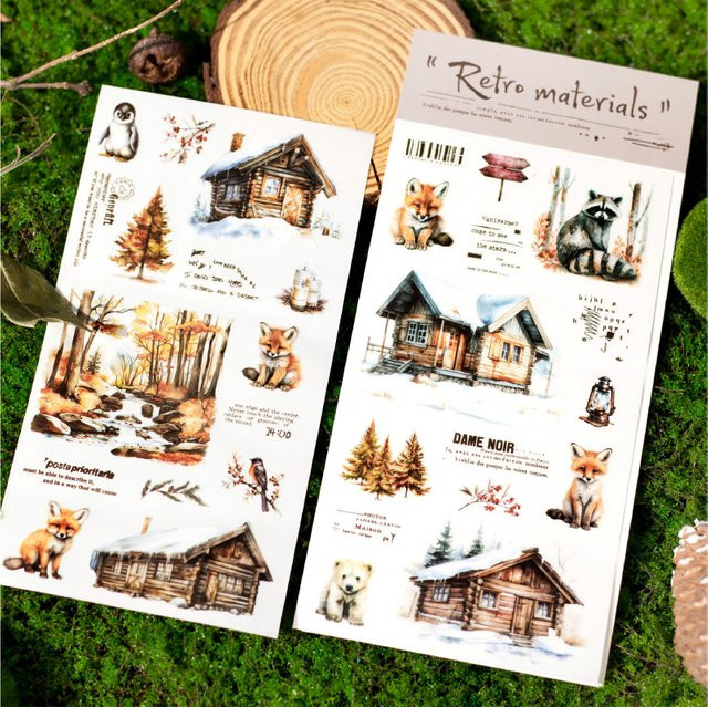 Hobbisland Retro Rub-on Aufkleber Winter-Wald-Hirsch in Multicolour für Scrapbooking und Journal-Dekoration - Bild 1