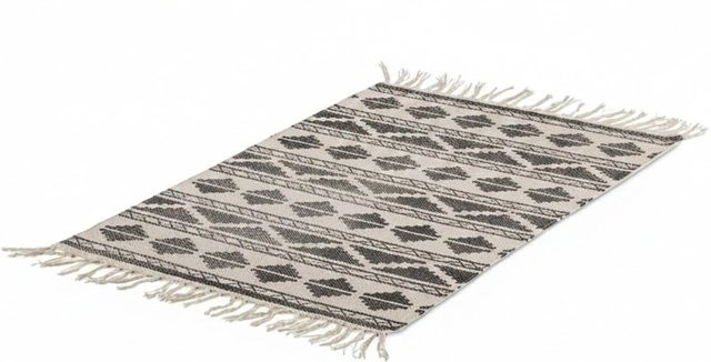 Rutschhemmender Relaxdays Teppichläufer aus Baumwolle in Schwarz mit Fransen und geometrischem Design, Breite: 60 cm, Länge: 90 cm - Bild 1