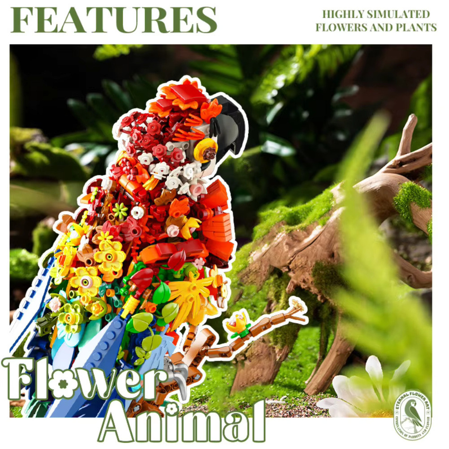 MOC Blumen Tiere Serie Bausteine Set Dschungel Igel und Papagei in Mehrfarbig - Bild 2