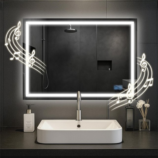 CLP Badspiegel Jaffrey mit LED-Beleuchtung, Bluetooth-Lautsprecher und Anti-Beschlag-Funktion, dimmbarer Wandspiegel in Quer- und Hochformat - Bild 1