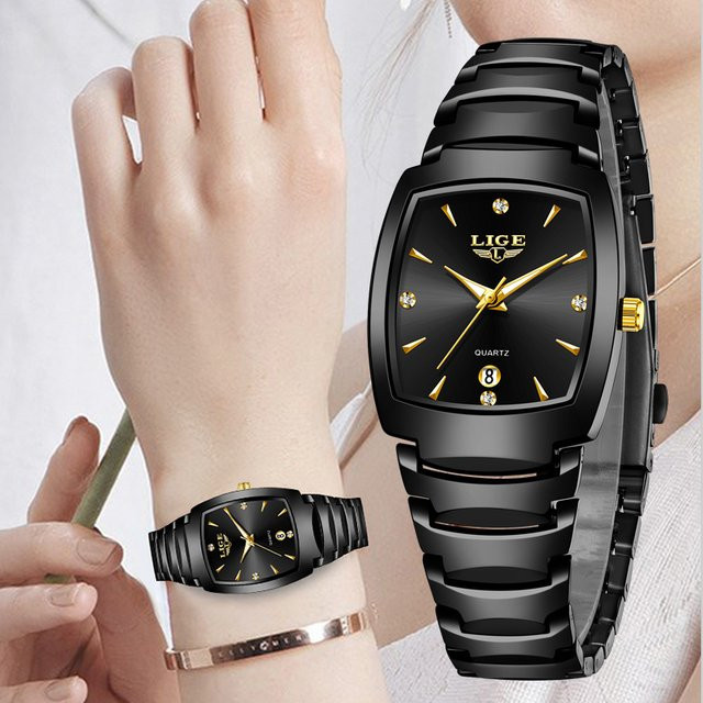 LIGE Armbanduhr Quarz, Edelstahl, Schwarz, Silber, Damen - Bild 1