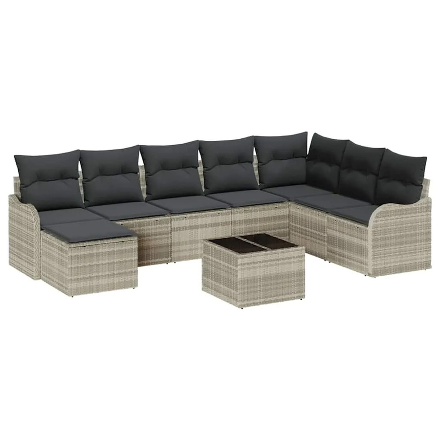 vidaXL Garten-Sofa-Set aus Poly Rattan in Hellgrau mit 9 Teilen und Kissen - Bild 2