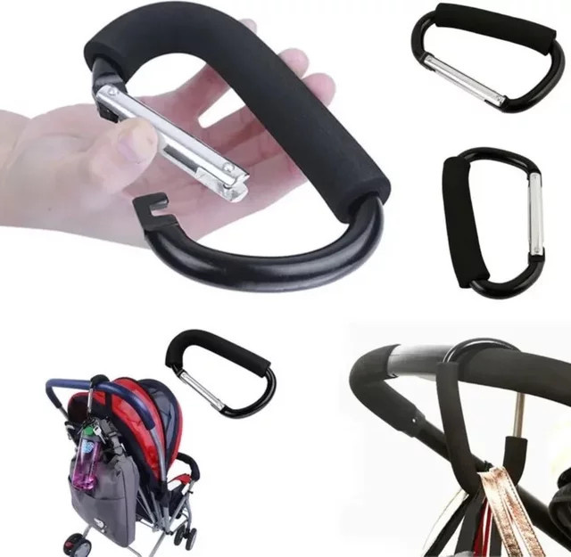 Robuster Kinderwagen Haken aus Aluminiumlegierung mit weichem Schwamm-Griff in Schwarz für Einkaufstaschen und Zubehör - Bild 1
