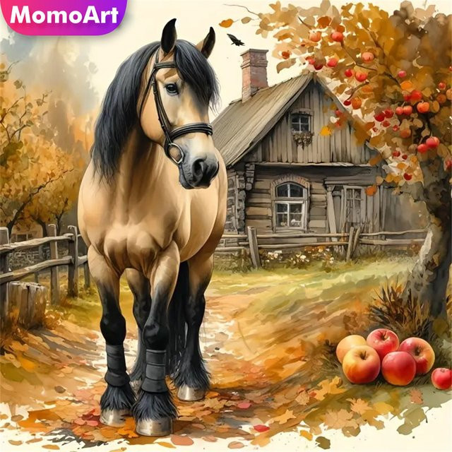 Momoart Diamond Painting Set Pferd Motiv in Mehrfarben, DIY Kreuzstich Kit mit runden Diamanten für die Tischdekoration - Bild 1