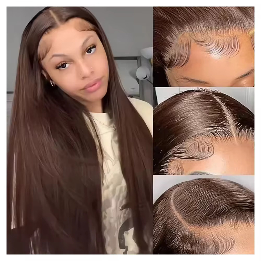 Fuduete Perücke, 13x6 HD Lace Frontal, vietnamesisches Echthaar, schokoladenbraun, glatt, Super Double Drawn - Bild 8