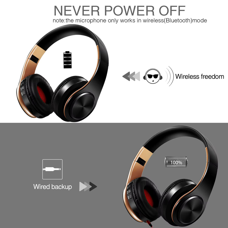 CATASSU HIFI-Stereo-Bluetooth-Kopfhörer mit FM-Radio, SD-Kartenslot und Mikrofon in Schwarz und Rot - Bild 3