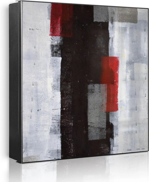 Banjado Schlüsselkasten aus Metall mit 50 Haken, Motiv Abstrakt Rot, Magnetisch und Beschreibbar, B/H: 30 x 30 cm, Schwarz - Bild 1
