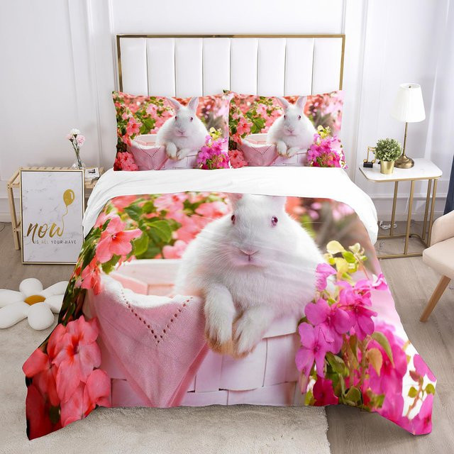 Bettwäsche Set Hase Tröster mit Bettbezug und Kissenbezug in Pink, Polyester Microfaser, B/H: 135 x 200 cm - Bild 1