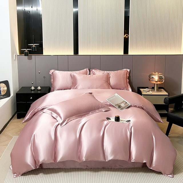 Lan duo mao Luxuriöses Satin-Bettwäsche-Set einfarbig für Einzelbett oder Doppelbett - Bild 1