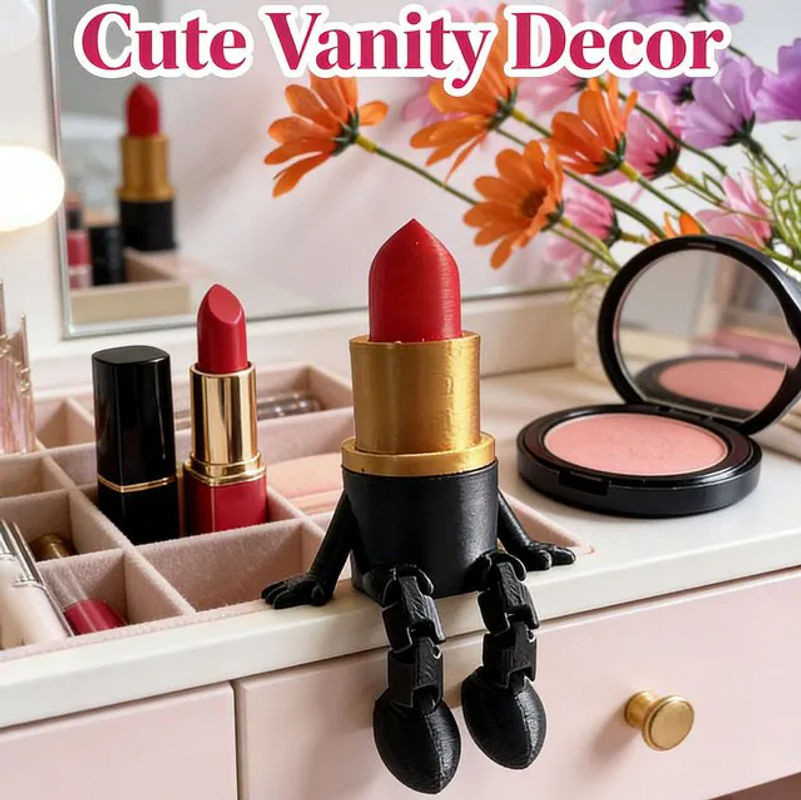 Dekorative 3D-gedruckte Lippenstift-Figur aus Kunststoff in Rot für Zuhause und Büro - Bild 1