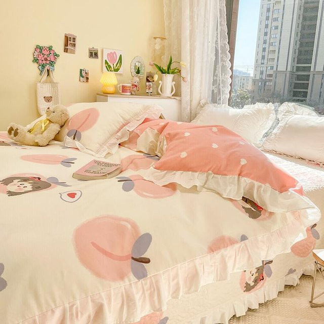 Bettwäscheset Your Warm Home aus 100 % Baumwolle in Rosa mit Blumen- und Kaninchen-Motiv, 3-teilig, B/H: 150 x 200 cm, inklusive Kissen 50 x 70 cm - Bild 1