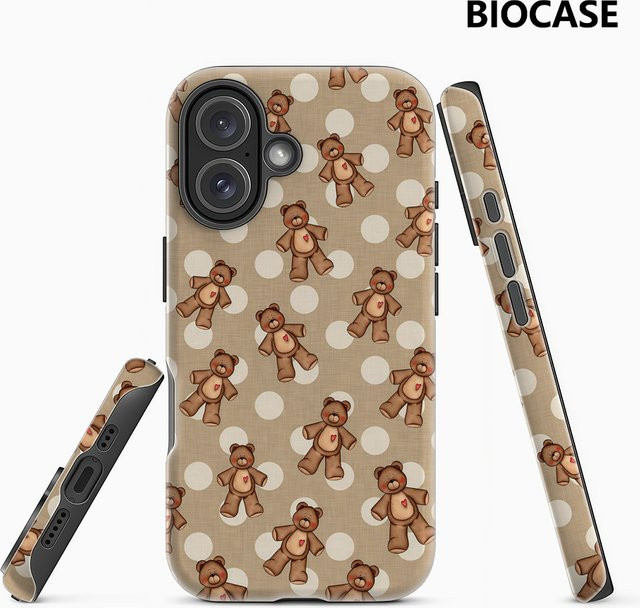 Teddybären Polka Dots Handyhülle für iPhone 17 16 15 14 13 12 Pro Max Plus mit doppelschichtiger Rückseite in Beige - Bild 1