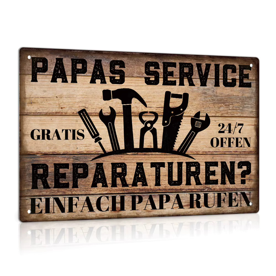 Putuo Decor Vintage Metallschild PAPAS SERVICE REPARATUR Wandkunst in Braun - Bild 2