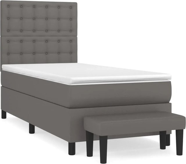 vidaXL Boxspringbett Hybrid mit Matratze und Kopfteil, Grau, B/T/H: 100 x 200 x 128 cm - Bild 1