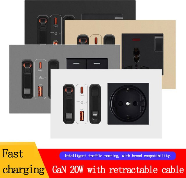 Multifunktionales 20 W Galliumnitrid USB-C Ladekabel mit UK EU FR Stecker und 1/2/3/4-Gang-Schalter - Bild 1