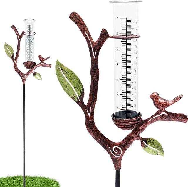 Willkey Regenmesser aus Metall in Astform mit Erdspieß, Braun, 7 Zoll Rohr für Garten, Rasen und Terrasse - Bild 1