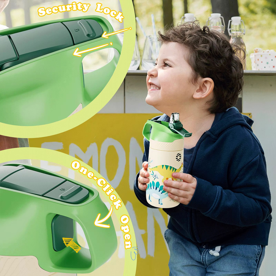 FEIJIAN Kinder Isolierte Wasserflasche mit Strohhalm aus Edelstahl, BPA-frei und auslaufsicher, Weiß, 0,5 l - Bild 2