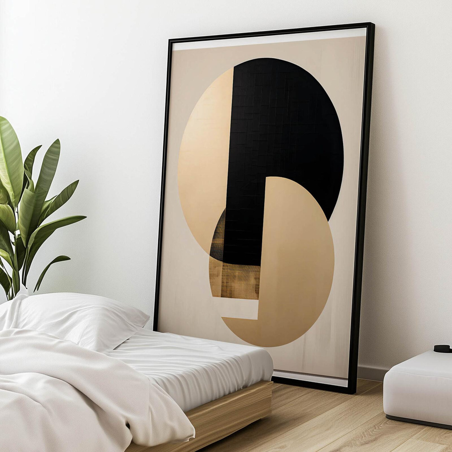 Kunstdruck Sich durchdringende Farben von Gold und Schwarz von Marcin Zbijowski in Gold und Schwarz mit Holzrahmen Helle Eiche, B: 50 cm, H: 70 cm - Bild 4