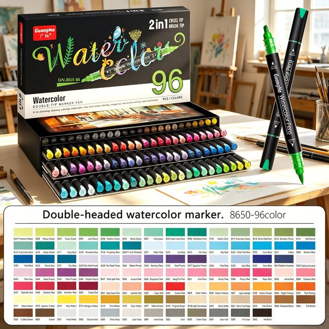 GuangNa Wasserfarben-Markerstifte Set mit 96 Farben, doppelköpfige Kunstmarker für Skizzen und Scrapbooking, Mehrfarbig - Bild 1