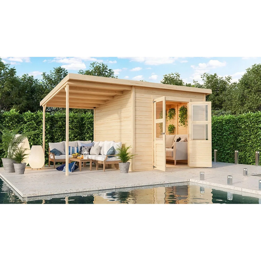 Karibu Holz-Gartenhaus Vellinge Natur Unbehandelt mit modernem Design, B/T/H: 238 x 240 x 211 cm - Bild 2