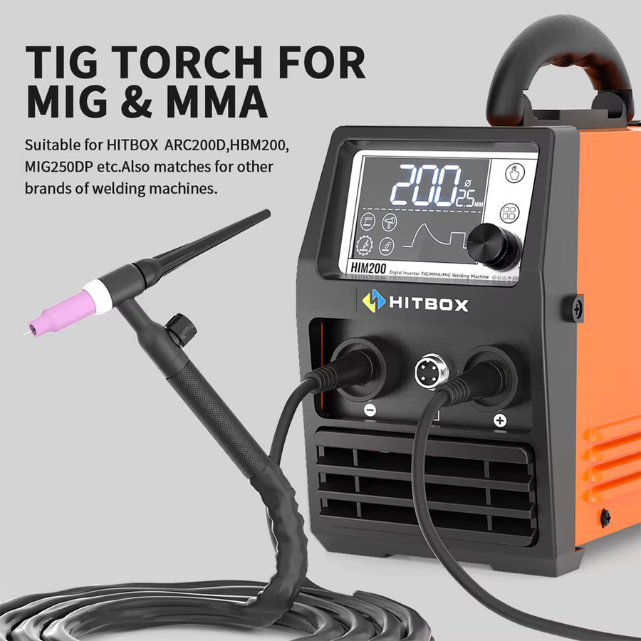 HITBOX WP17V TIG-Schweißbrenner Argon Lift TIG-Brenner mit 10-25mm² Schnellanschluss und 4m Kabel in Schwarz - Bild 2