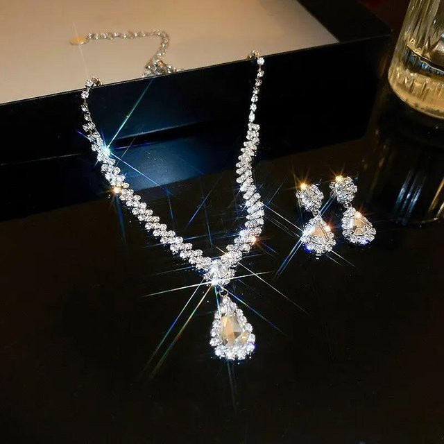YIRAN Jewelry Schmuck-Set, Halsketten und Ohrringe, Wassertropfen, Damen, grau - Bild 1