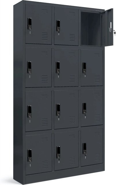 JAN NOWAK Fächerschrank MARCIN Schließfachschrank mit 12 Fächern aus Stahl in Anthrazit, H x B x T: 185 x 90 x 40 cm - Bild 1