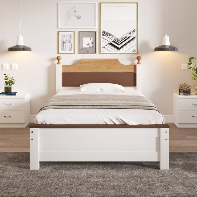 PINGGO Einzelbett aus Kiefernholz und MDF in Weiß mit Mittelgestell, B/T/H: 90 x 200 x 200 cm - Bild 1