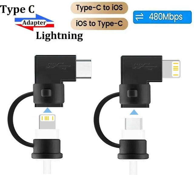 USB-C auf Lightning Adapter Konverter in Schwarz für iPhone, Samsung und Xiaomi Mobile Zubehör - Bild 1