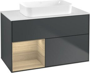 V&B Waschtischunterschrank Finion mit Wandbeleuchtung, Breite: 100 cm, Farbe: Mattblau lackiert - Bild 1