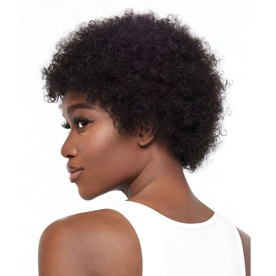 Linhua Afro-Perücke, Pixie-Schnitt, Echthaar, braun-rot, Damen - Bild 2