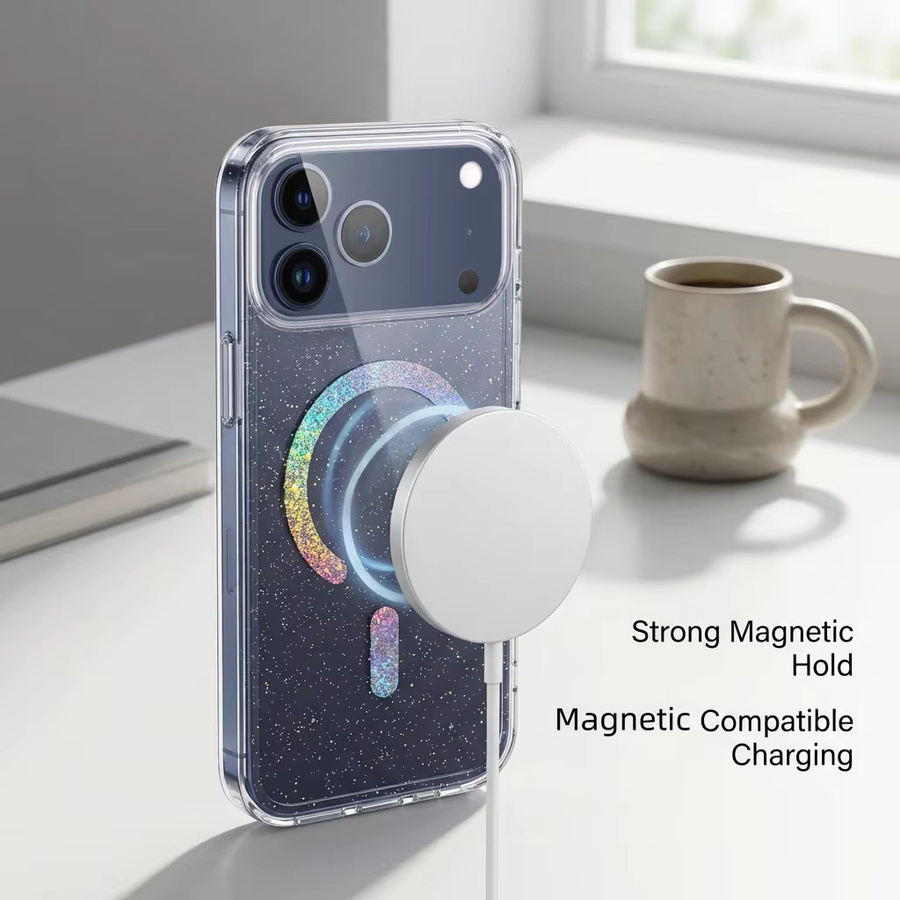 ZEAMAR Magnetische Handyhülle mit Glitzer-Effekt für iPhone 17 Air 16E 15 14 Plus 13 12 11 Pro Max, Transparent, MagSafe kompatibel - Bild 4