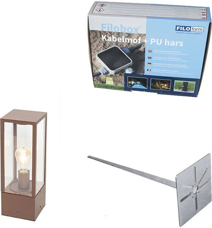 QAZQA Industrielle Pollerleuchte Charlois in Braun aus Aluminium und Glas mit IP44 Schutz und E27 Fassung, Höhe: 40 cm - Bild 1