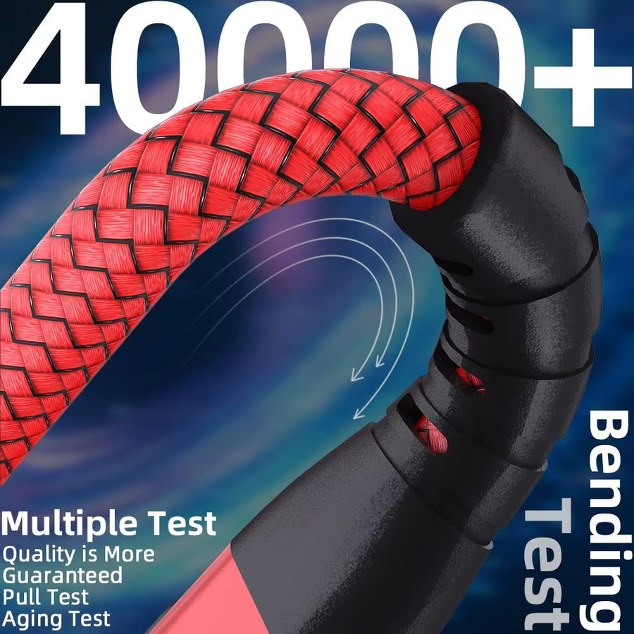 LAIHONEN USB-C zu USB-C Schnellladekabel mit Nylon-Ummantelung für iPhone 15 Serie und Samsung Galaxy Modelle in Schwarz und Rot - Bild 2