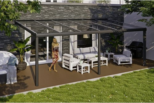 Skan Holz Terrassenüberdachung Monza Pultdach aus Aluminium und Verbund-Sicherheits-Glas in Anthrazit B: 648 cm, T: 307 cm - Bild 2