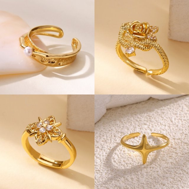 HPTOTMG Ring, 18K Vergoldet, Perle, Zirkonia, Damen, Vintage - Bild 1