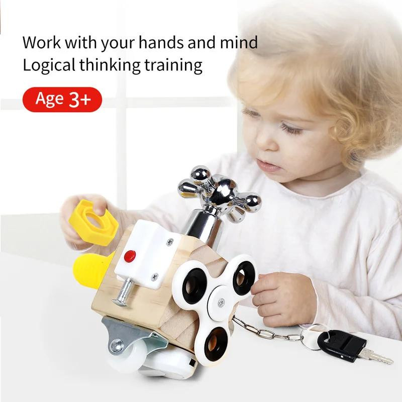 Yiran Toy Activity Cube Fidget Montessori Lernspielzeug Holz Bunt - Bild 2