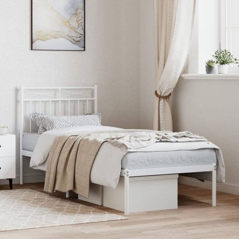 Vidaxl Metallbett mit Kopfteil in Weiß, B/H: 75 x 190 cm - Bild 1