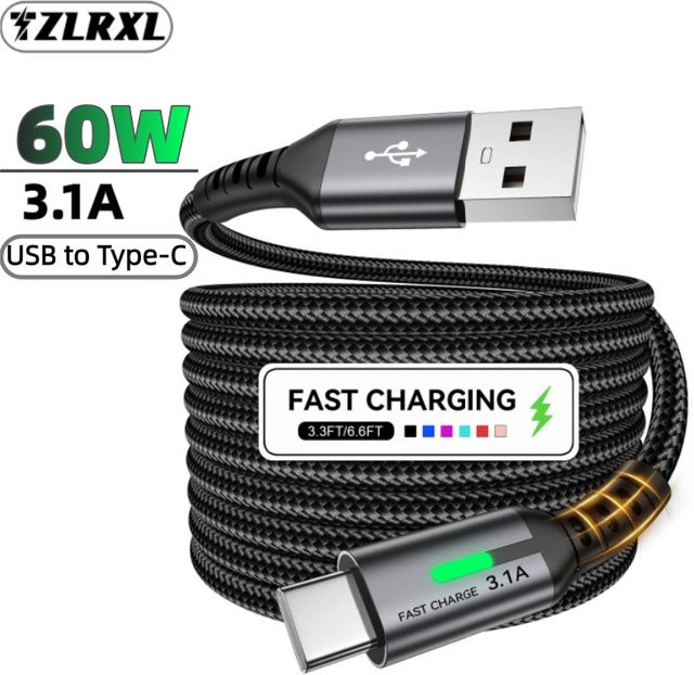 Tzlrxl USB auf Typ-C Kabel 60W Schnellladekabel mit LED in Schwarz - Bild 1